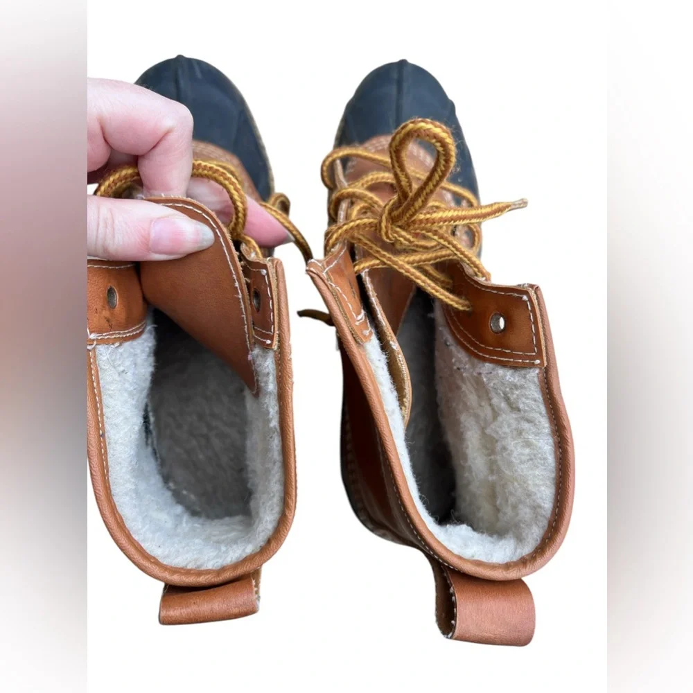 Women’s Sz10 Black & Brown Duck Boots Waterproof Rubber Snow & Ice Fleece Lined - Picture 5 of 7